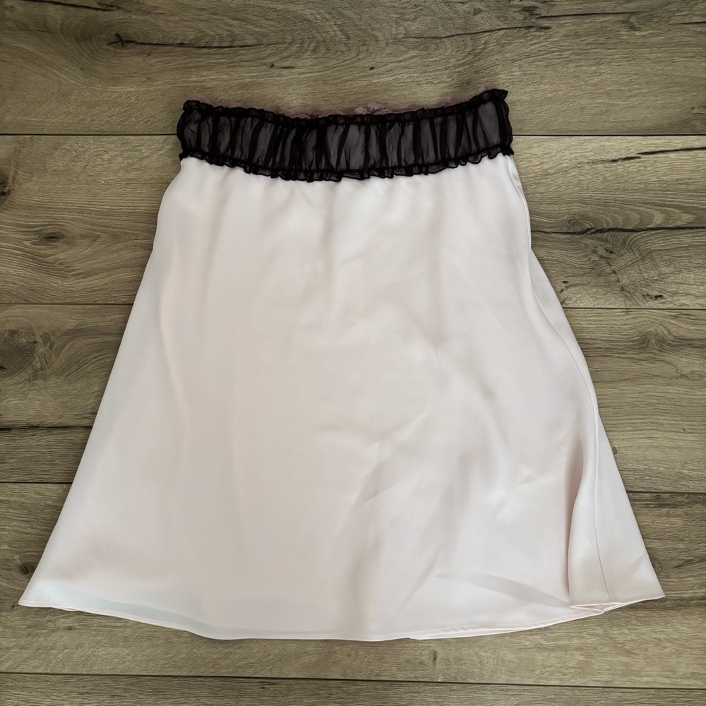 NWT Danielle Guizio Ny Ruched Chiffon Lace Midi Skirt In Ballet Slipper - Picture 2 of 3